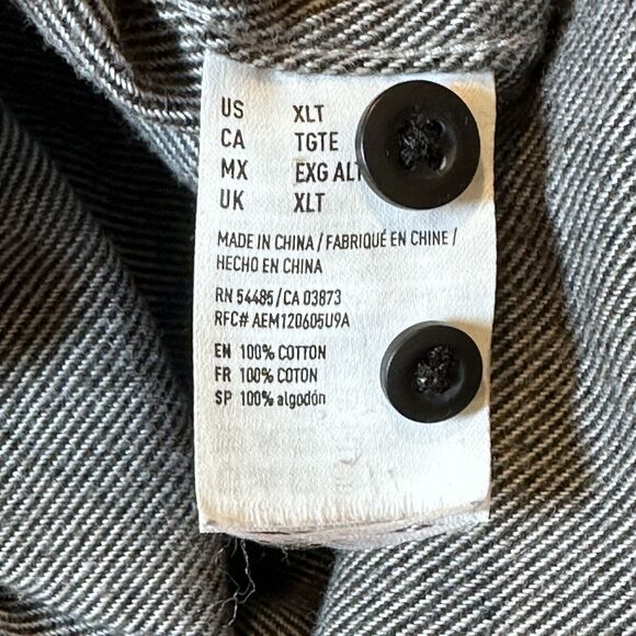 American Eagle Men’s Flannel Grey/White Button Down Long Sleeve Serape XL Tall - Picture 9 of 11